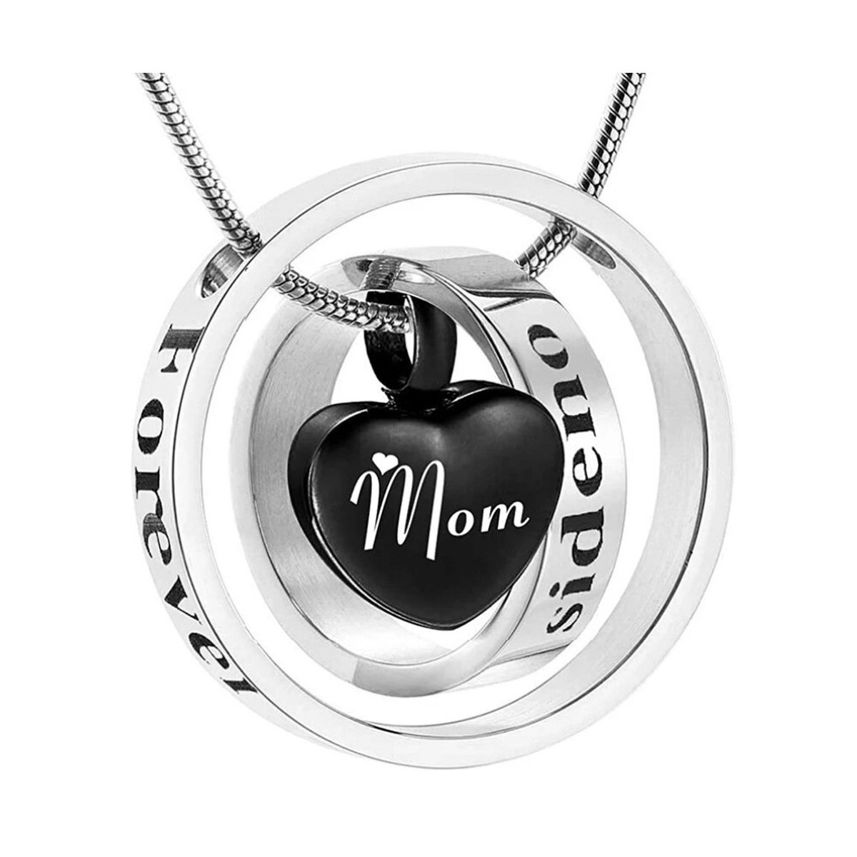 Zoëies asketting mom met twee ringen voor altijd in mijn hart zilverkleurig - liefde - urn - gedenkhanger - moeder