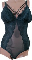 Femme - Bodystocking - Lingerie - Avec dentelle et corsage transparent - Correctif - Couleur Vert Foncé - Taille 40-42 - Cadeau - Noël