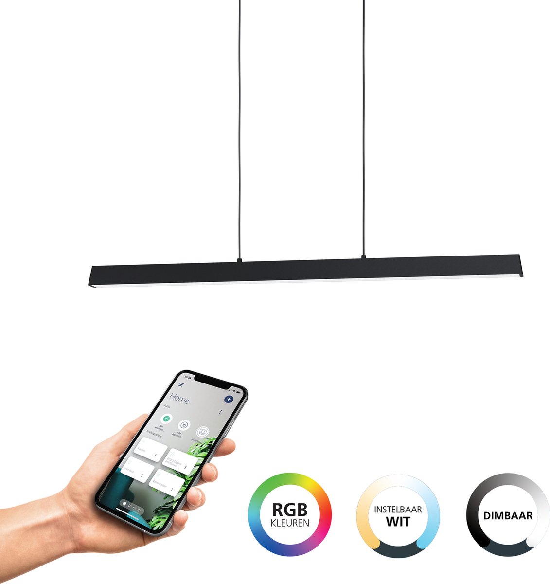 EGLO connect.z Simolaris-Z Smart Hanglamp - 122 cm - Zwart/Wit - Instelbaar RGB & wit licht - Dimbaar - Zigbee