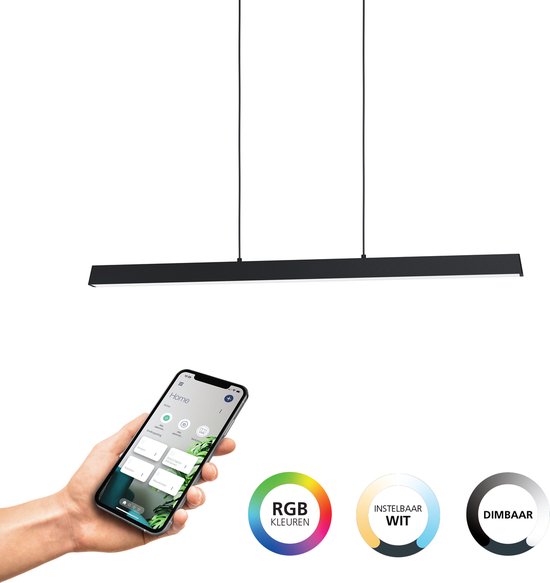 EGLO connect.z Simolaris-Z Smart Hanglamp - 122 cm - Zwart - Instelbaar RGB & wit licht - Dimbaar - Zigbee