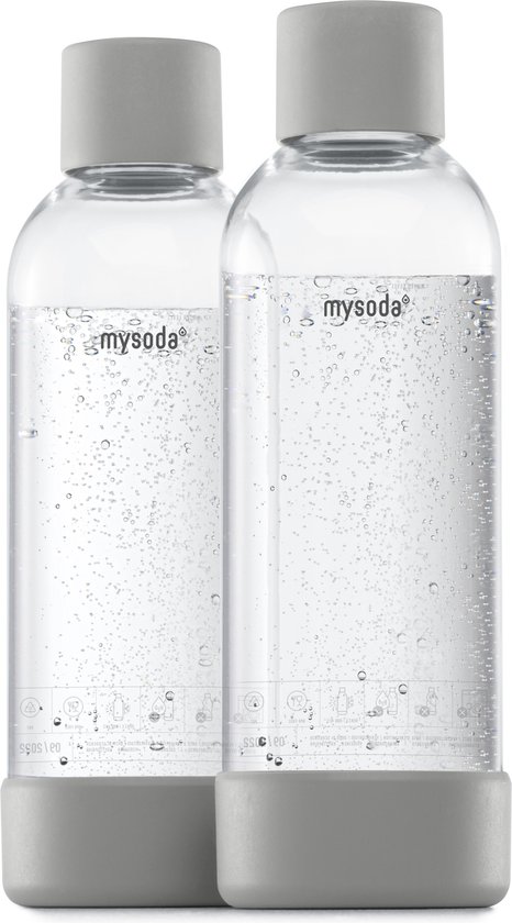 Foto: Mysoda set van 2 herbruikbare flessen van 1 liter gray geschikt voor mysoda apparaten