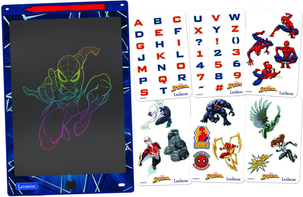 SpiderMan 11’’ meerkleurige leer- en teken-E-ink-tablet met sjablonen