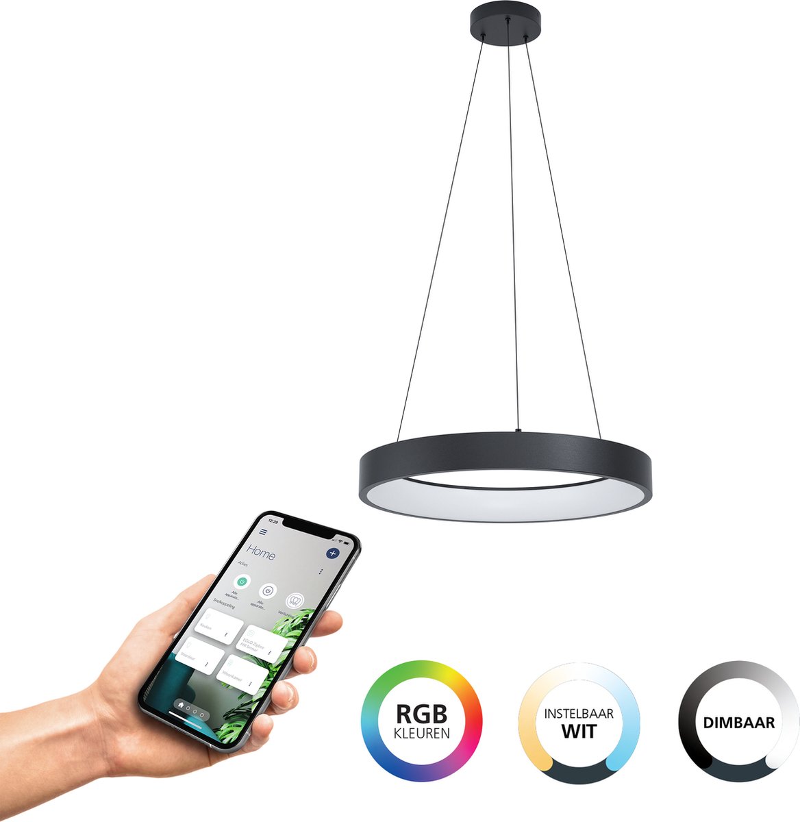 EGLO Connect connect.z Marghera-Z Smart Hanglamp - Ø 60 cm - Zwart/Wit - Instelbaar RGB & wit licht - Dimbaar - Zigbee