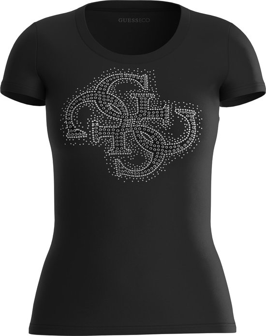 Guess SS RN 4G Logo Tee Dames T-Shirt - Jet Black - Maat XS