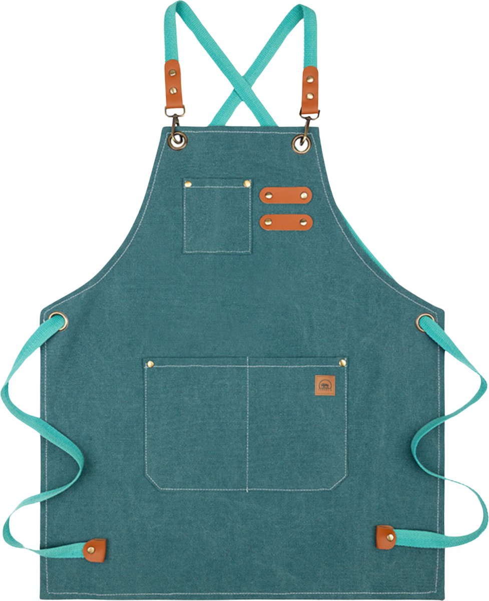 Tamarow Premium Keukenschort - Werk en BBQ Schort - Kookschort - Crossback - Turquoise