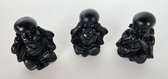 Set Boeddha Beeldjes van Epoxy in Zwart - Horen, Zien & Zwijgen - decoratie - Ø4x6cm