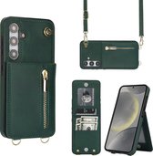 Geschikt Voor Samsung Galaxy S24 Hoesje Met Koord - Solidenz S24 Wallet Case Cover - Telefoonhoes - Backcover Met Koordje - Cord Case - Lanyard - Hoesje S24 - Groen