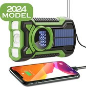 ViveLux® Noodradio - Powerbank 5000 mAh - Solar Opwindbaar - Noodpakket - SOS Alarm - USB-C Kabel - Zaklamp - Bluetooth - Groen