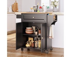 Bealife AK61 keukentrolley met werkblad - serveerwagen - keukenwagen - keukenkast op wielen- 91x45x90cm-Zwart