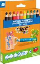 BIC Kids - Crayon de Couleur Multisurface - Crayon Multi - Diverse couleurs - Pack de 10 pièces + 1 taille-crayon