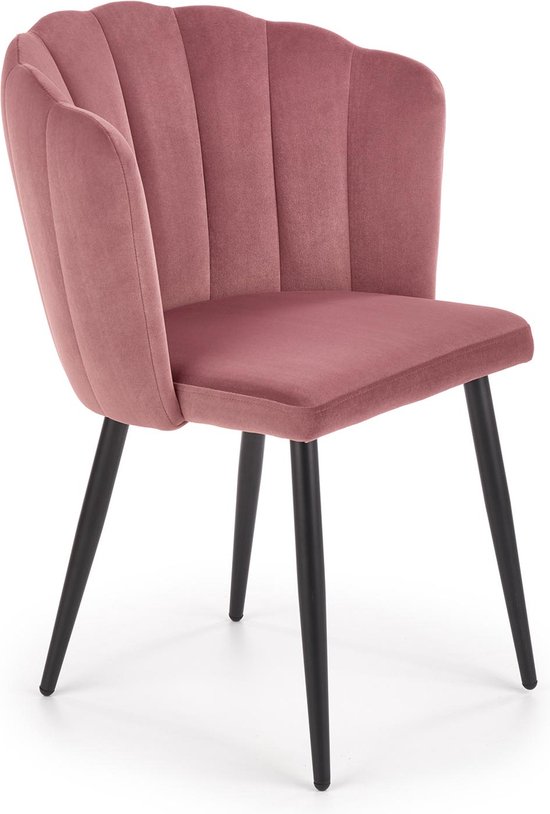 Chaise rose K402386, coloris rose + pieds métal noir - Chaise de salon - Chaise de Maquillage - Tissu velours