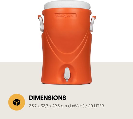 Pinnacle Platino 5 Gallon - Geïsoleerde Drankdispenser / Drankkoeler met kraantje - 20 Liter - Oranje van Pinnacle. — afbeelding 3
