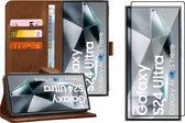 Hoesje geschikt voor Samsung Galaxy S24 Ultra - Screenprotector PET - Portemonnee Book Case Bruin