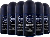Nivea Men Deep Black Carbon Deo Roll On - 6 x 50 ml