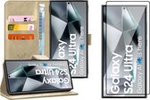 Hoesje geschikt voor Samsung Galaxy S24 Ultra - Screenprotector PET - Portemonnee Book Case Goud