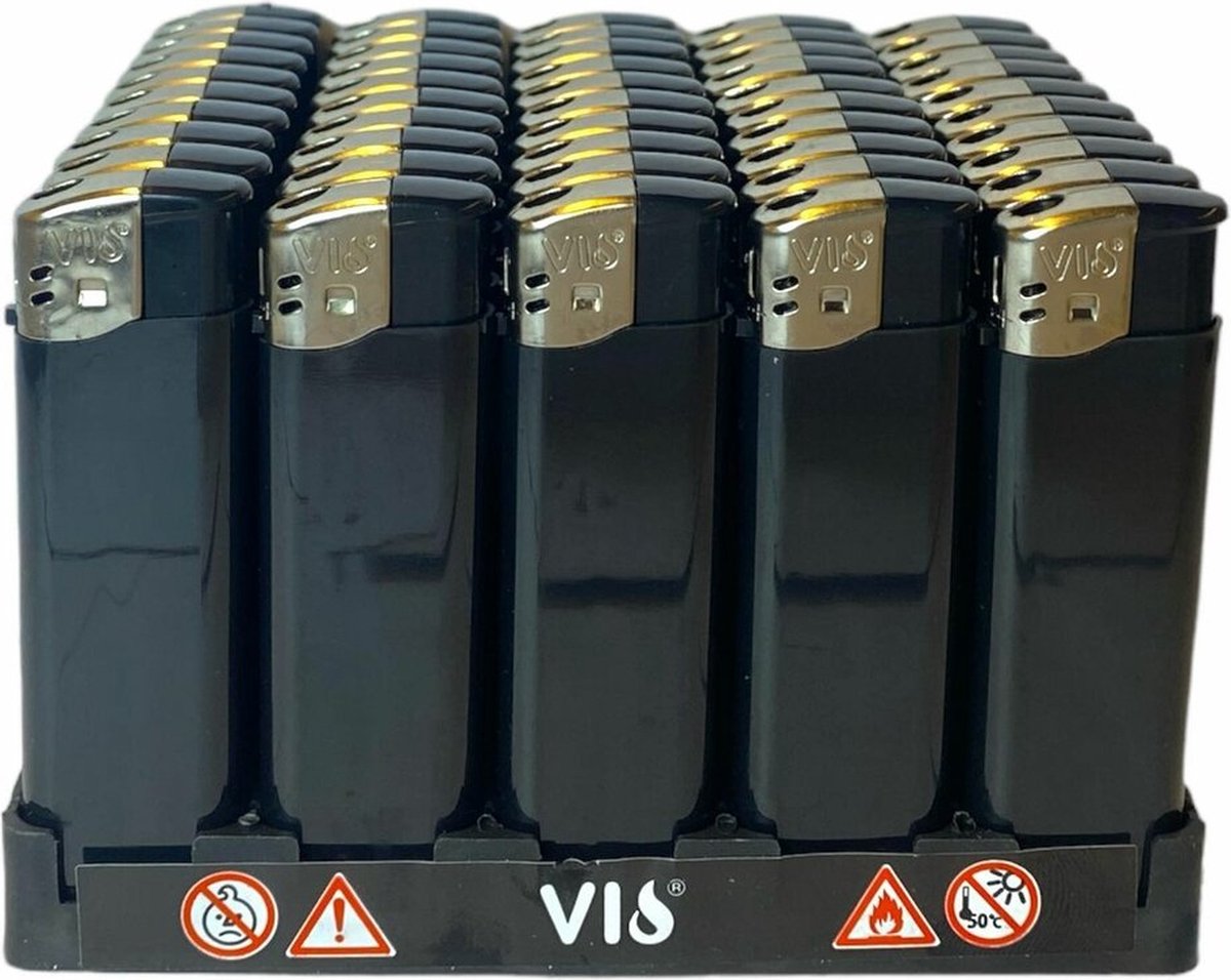 Goedkoopste Aanstekers 50 stuks in tray - bedruk aanstekers Zwart - navulbaar - reclame aanstekers
