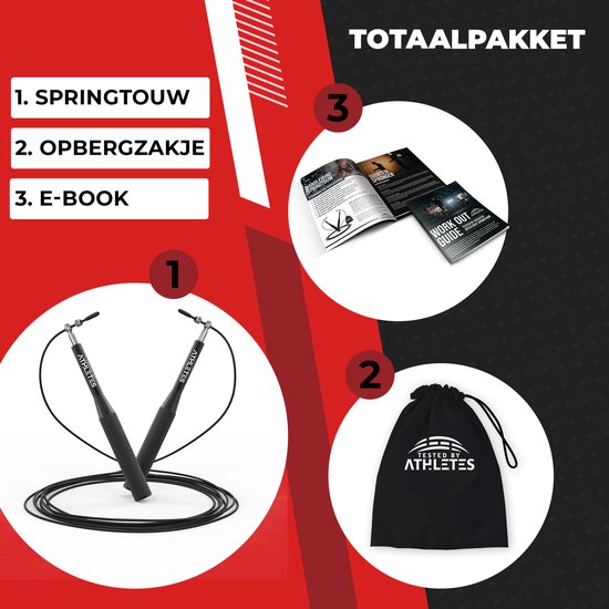 Tested by Athletes - Professioneel Springtouw + E-Book - Verstelbaar Springtouw - Sport Springtouw - Zwart