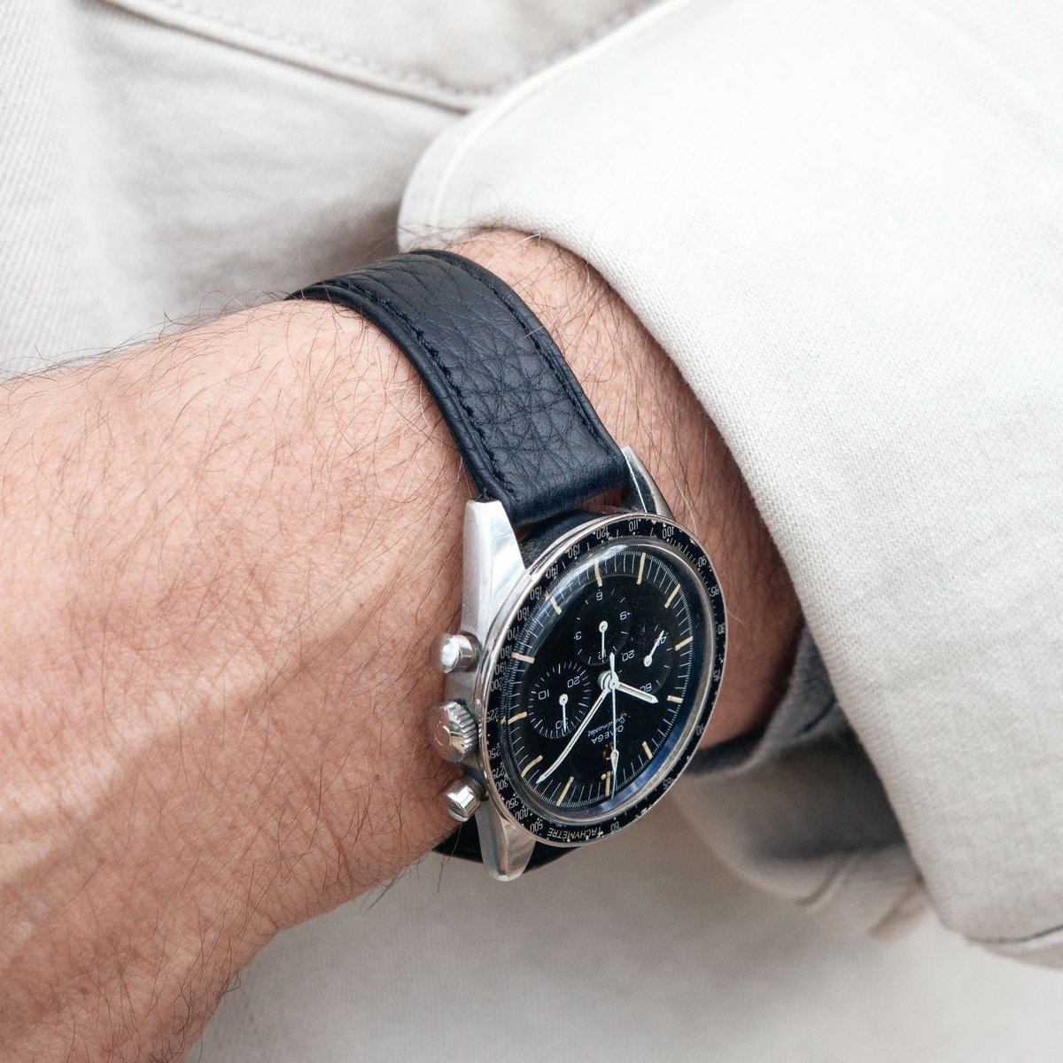 BS Leren Horlogeband Luxury - Taurillon Zwart Speedy - 20mm