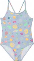Woody badpak meisjes - blauw met schelpjes all-overprint - 241-10-ZWB-A/938 - maat 140