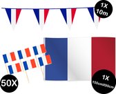Landen versiering pakket Frankrijk- gevelvlag Frankrijk(150cmX90cm)-prikkertjes Frankrijk(50stuks)-vlaggenlijn Frankrijk(1stuks)-Europa party decoratie (Frankrijk)