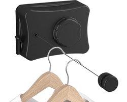 Waslijn voor binnen, uittrekbaar, verstelbare waslijn, wandmontage, onzichtbare waslijn, uittrekbaar roestvrij staal, 5,1 m, voor gebruik binnen en buiten (zwart)