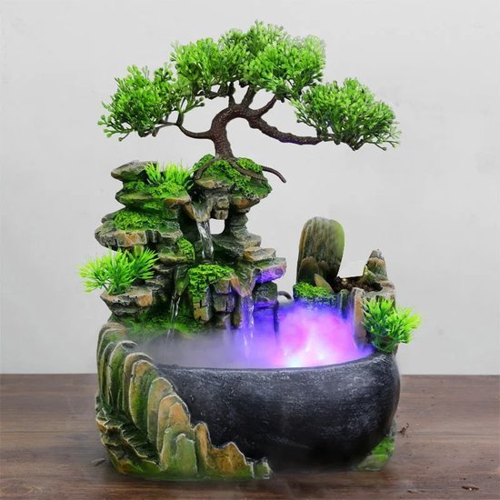 Fratersphere LED Kamerfontein Humidifier - Waterfontein‎ - Binnenfontein - Waterornament Voor Binnen - Vissenkom Ornament - Nano Mini Aquarium Luchtbevochtiger - 20x15x28 cm