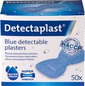 Detectaplast blauwe vlinderpleisters Premium, metaaldetecteerbare, waterdichte en vuilwerende pleisters sensitive, voor de voedingsindustrie, catering en grootkeuken, 68 x 38 mm, 50 stuks