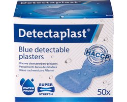 Detectaplast blauwe wondpleisters waterproof - metaaldetecteerbare, waterdichte en vuilwerende pleisters sensitive, voor de voedingsindustrie, catering en grootkeuken, 68 x 38 mm, 50 stuks