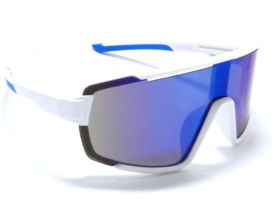 Tourmalet Blanc Blue- Lunettes de sport Wit mat avec Protection UV400 - Mixte & Universel - Lunettes de sport - Lunettes de soleil pour hommes et femmes - Accessoires de vélo