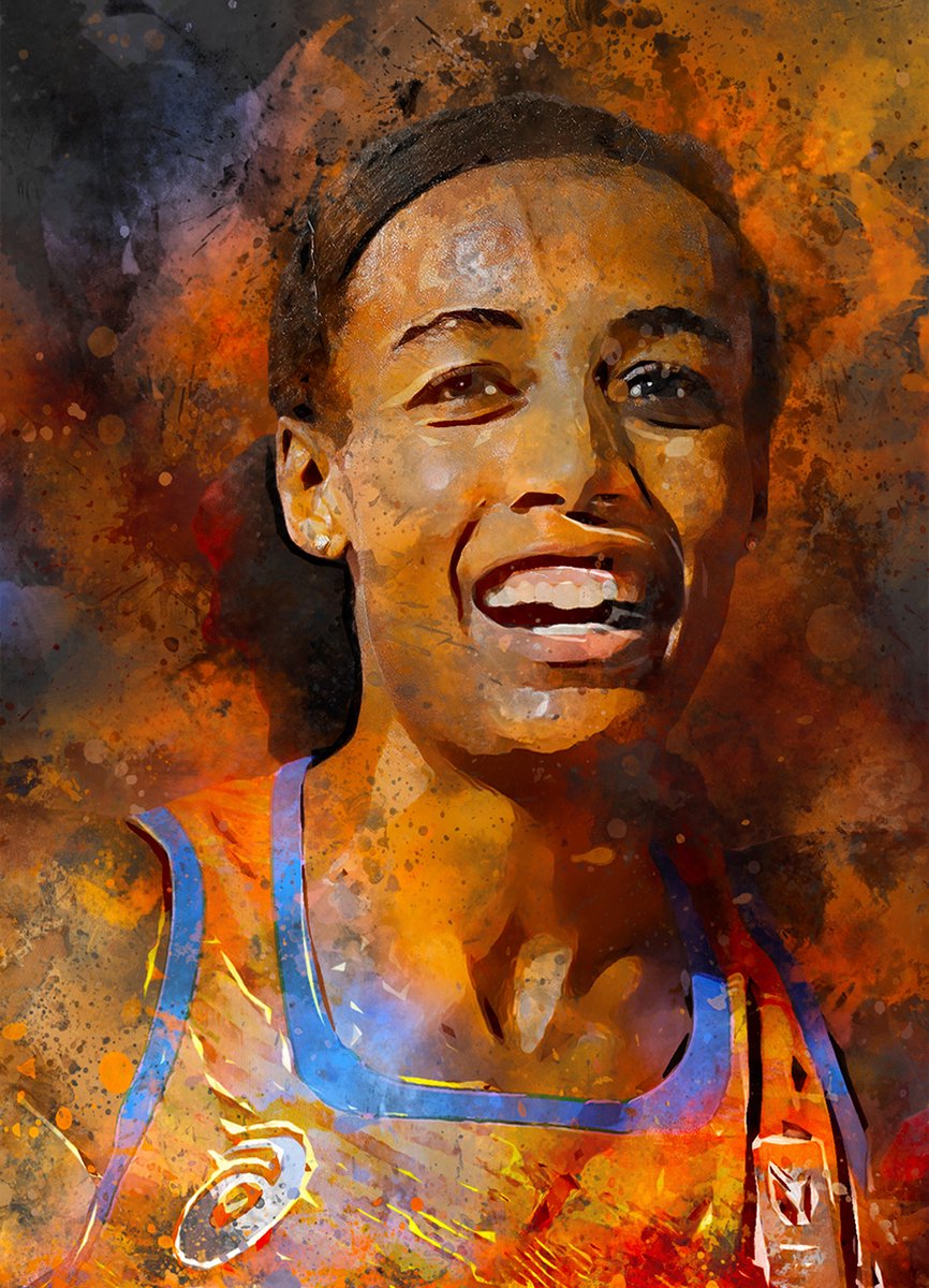 Sifan Hassan poster op A0 semi- glossy papier - 84x118.8 cm - Atletiek poster - Unieke poster van Sifan Hassan met donkergrijze achtergrondkleur