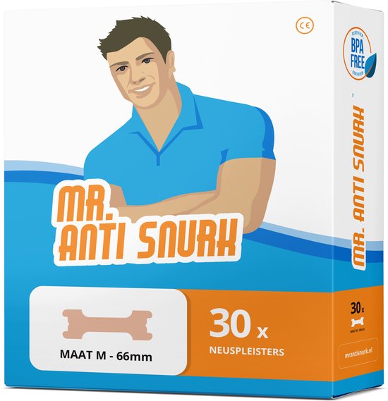 Mr. Anti Snurk ™ - 30 Neuspleisters - Maat 66mm medium/large - Anti Snurk Pleisters - 30 Neusstrips - Sterke kleefstof - Eenvoudig te verwijderen - Direct resultaat
