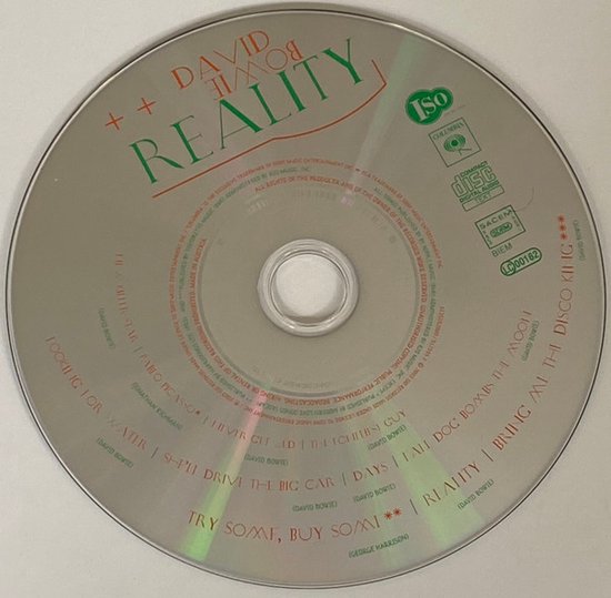 Cd van David Bowie's Reality album met tracklist.