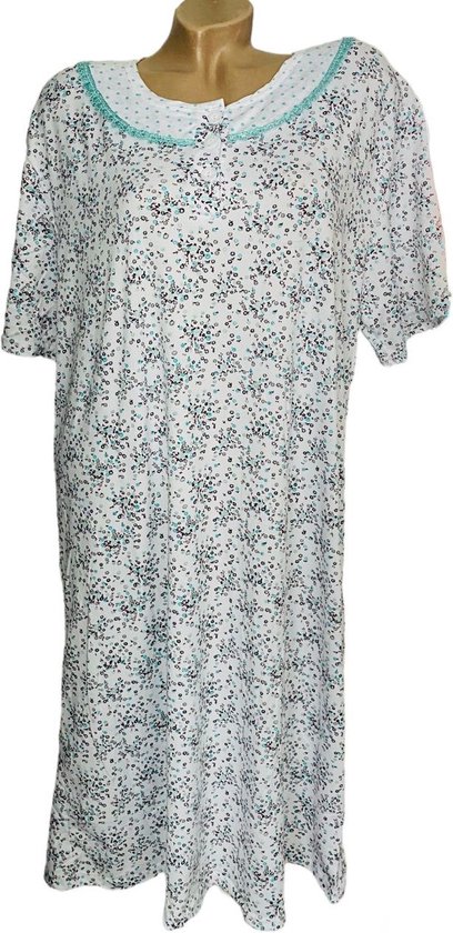 Dames nachthemd korte mouw met bloemenprint 6530 L groen