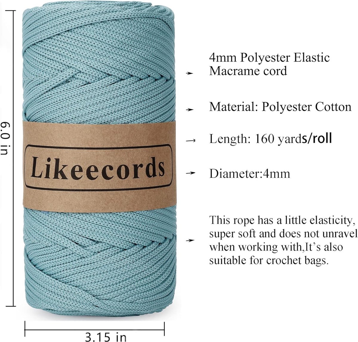 Fyfjur Fil Macramé 4mm, 2 Rouleaux Vert Corde Macramé 4mm