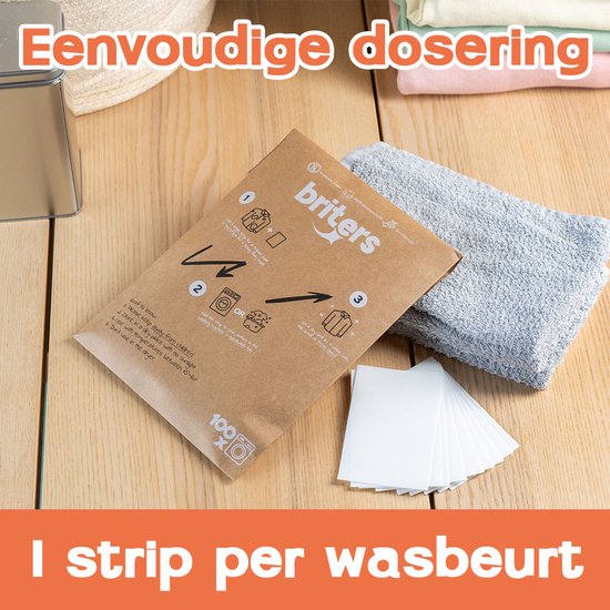 Briters Wasstrips - 100 wasbeurten - Ecologische Wasmiddeldoekjes - 100% plasticvrij - Fresh Linen - Eco Wasmiddel - Wash Sheets - Duurzaam wassen