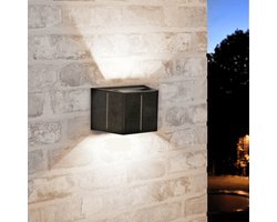 RexTech Solar wandlamp buiten 'Ebbe' - Up down light - IP54 - 70 lumen - Warm wit licht (2700K) - Tuinverlichting op zonne-energie - Zwart
