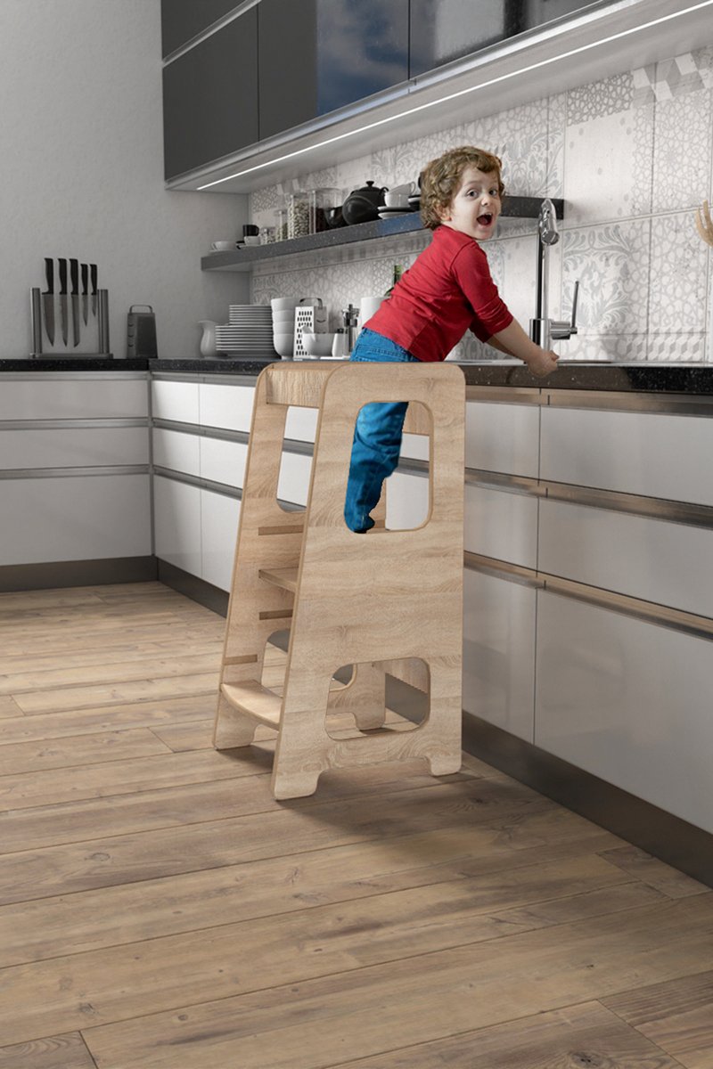 Leertoren - Leertoren Keukenhulp - Leertoren Montessori - Learning Tower - Keukentoren - Opstapje - Kindertrap