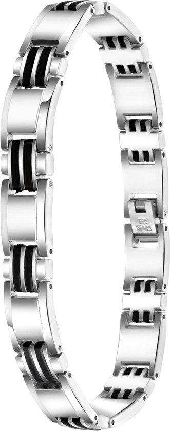 Foto: Lucardi heren armband met zwarte accenten staal armband met hanger vaderdag cadeau 21 cm zilverkleurig