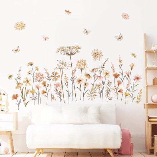 Foto: Decalmile boho tuin bloem muurstickers wilde bloemen paardebloem daisy muurtattoo slaapkamer woonkamer tv achtergrond wanddecoratie