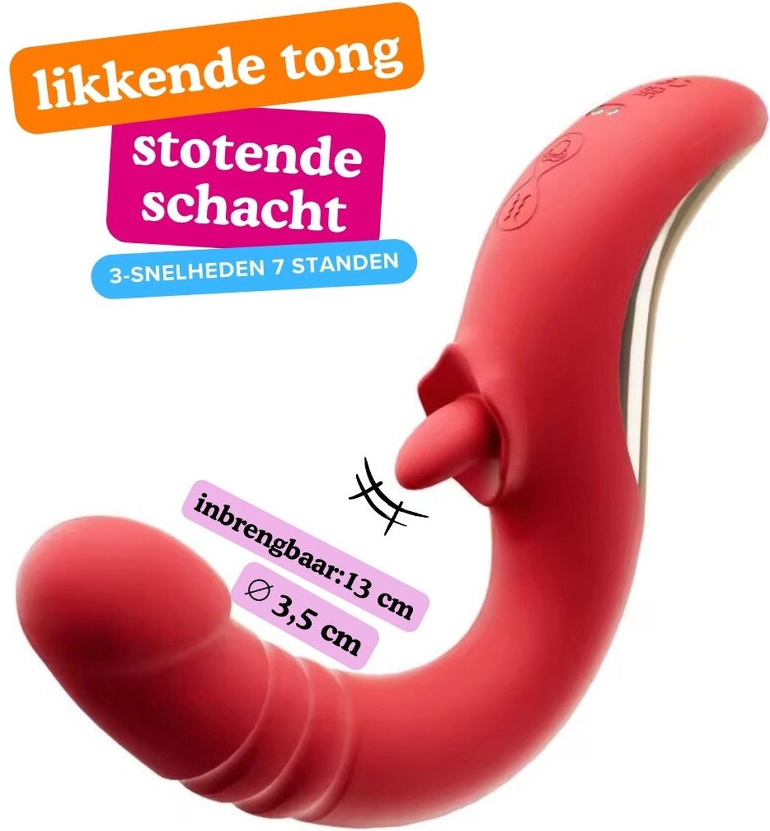 Stotende Vibrator Lusty Drako - Siliconen Vibrator met Likkende Tong en Stotende Schacht - Clitoris Likker - G-Spot Vibrator met Stotende Bewegingen