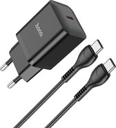 Chargeur Hoco pour Samsung Galaxy A14 - Câble Type C (1 Mètre) & Prise (N27) - Chargeur Rapide USB C 20W - Zwart