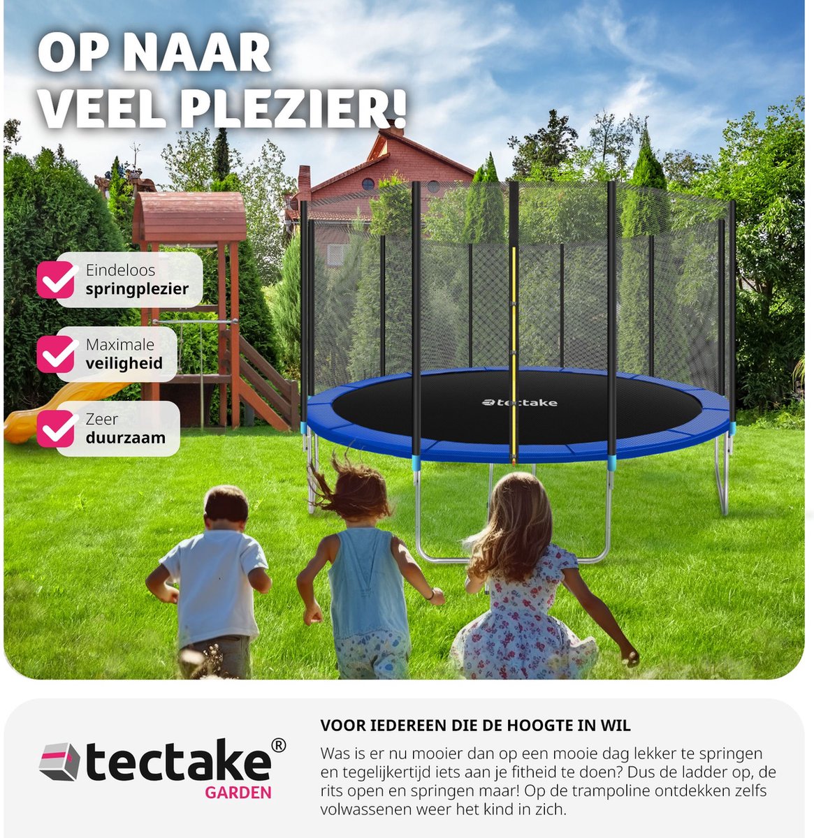 tectake® Trampoline - 427 cm - TÜV-geteste Kindertrampoline met Veiligheidsnet - Buitenspeelgoed - Sporttrampoline - Speeltoestel voor in de Tuin — afbeelding 14