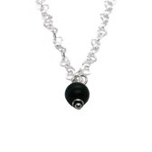 Dames ketting 925 sterling zilver hartjes matte onyx - 40cm