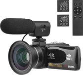 Videocamera - Camera - Vlog Camera - 4K - 30fps - 1080P - 60fps - Wifi - 2x Batterij - Afstandsbediening - Microfoon - Camera Set - Video Camera Set- Zwart
