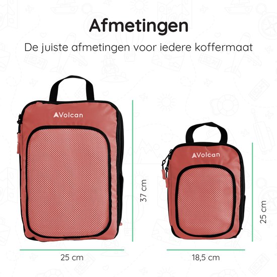 Volcan Compression Cubes d'emballage - Set organisateur de valise - Set de 4 - Avec fermeture éclair de compression - Pour sac à dos et valise - Vieux rose