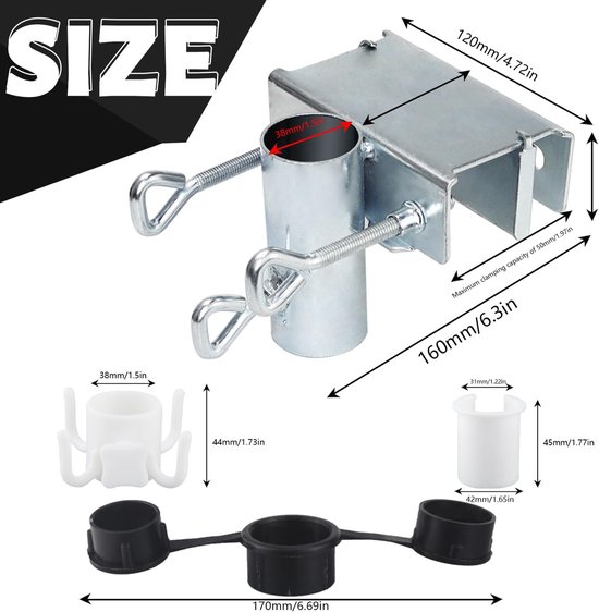 Support De Parasol Pour Balustrade De Balcon - Ajustable Jusqu’à 6 Cm - Pour Parasols Jusqu’à 40 Mm De Diamètre