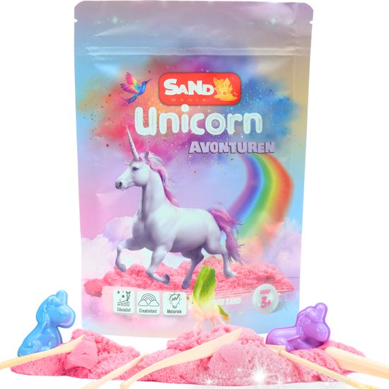 Sand mania® - Kinetisch zand - Unicorn thema - 500 gram- Roze kinetisch zand - Paarden speelgoed - Magic sand - Magisch zand - Speelzand - Sensorisch speelgoed – Montessori
