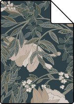 Proefstaal ESTAhome behangpapier vintage bloemen in art nouveau stijl donkerblauw - 139421 - 26,5 x 21 cm