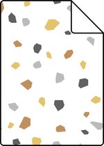 Echantillon ESTAhome papier peint terrazzo blanc, ocre jaune et gris - 139305 - 26,5 x 21 cm