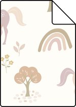 Echantillon ESTAhome papier peint licornes beige, rose tendre et violet lilas - 139503 - 26,5 x 21 cm